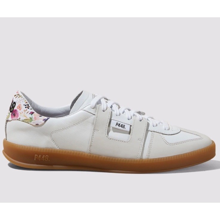P448 White Floral John Sneaker Leather Low Top Italy Size 40 Us 9/9.5 New $325